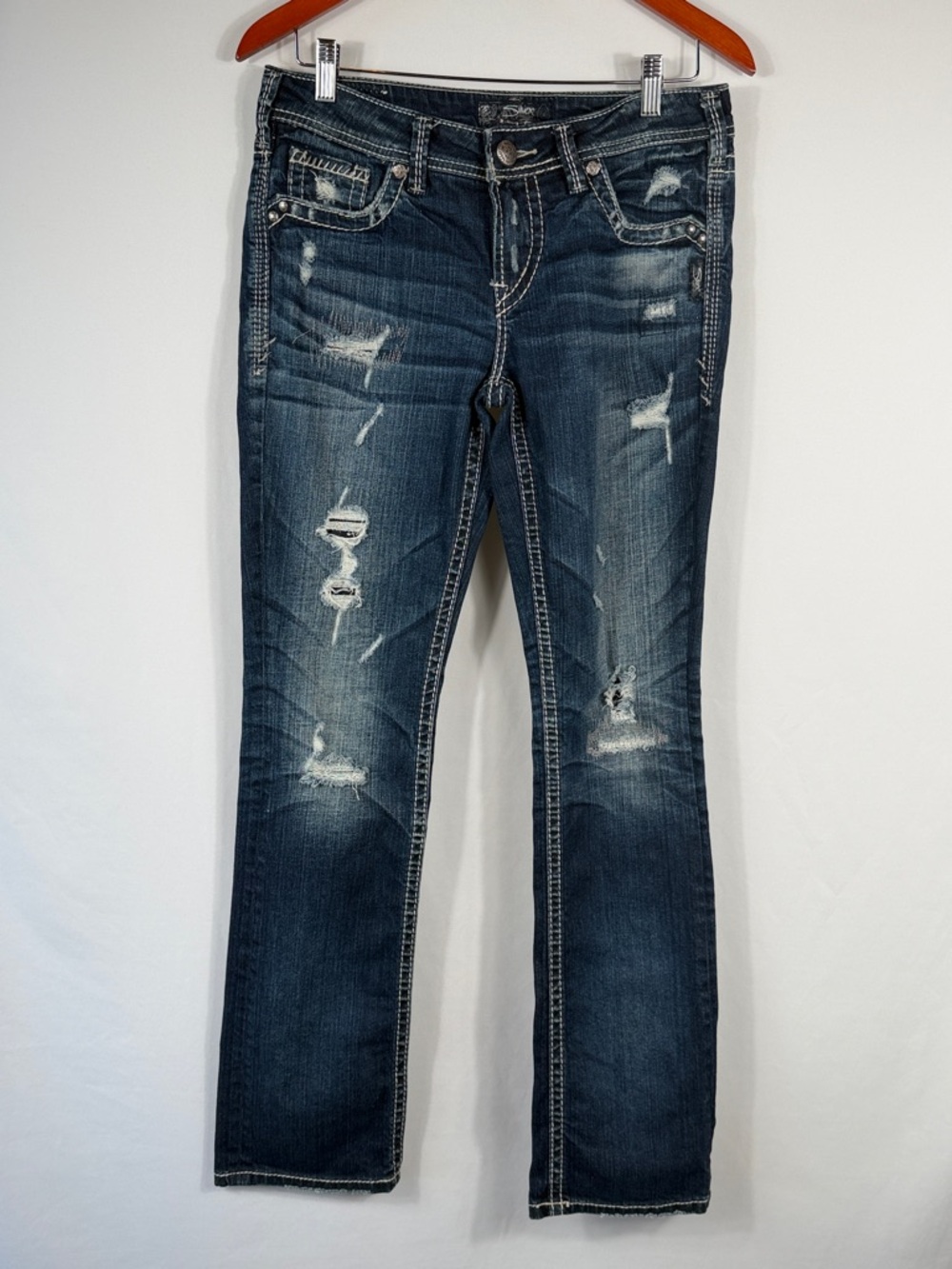 Silver Jeans Aiko Baby Boot‎ Dark Blue Distressed Jeans. Womens Size W29/L33